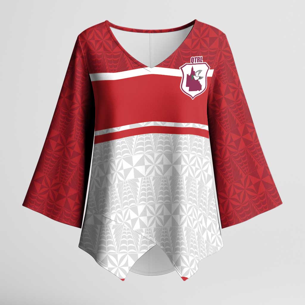 Queensland Tonga Custom Kimono Sleeve Blouse QLD with Tongan Ngatu Pattern - Aussie Hoodie