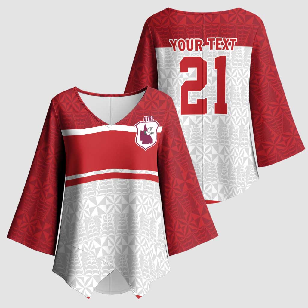 Queensland Tonga Custom Kimono Sleeve Blouse QLD with Tongan Ngatu Pattern - Aussie Hoodie