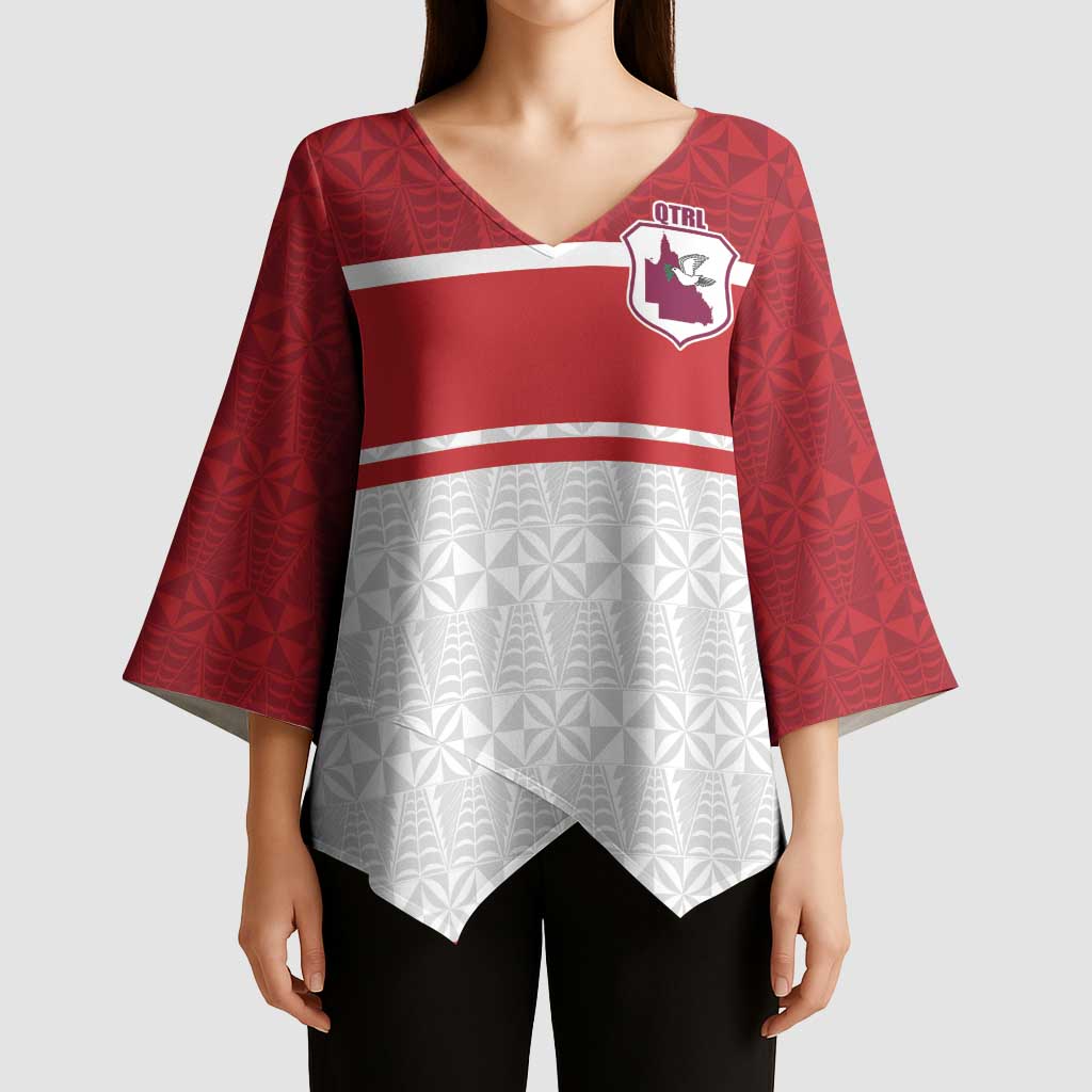 Queensland Tonga Custom Kimono Sleeve Blouse QLD with Tongan Ngatu Pattern - Aussie Hoodie