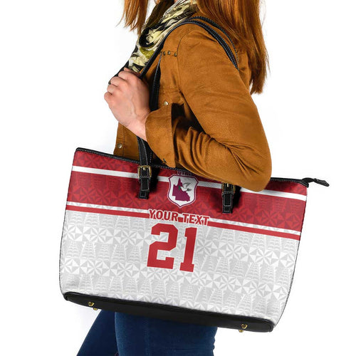Queensland Tonga Custom Leather Tote Bag QLD with Tongan Ngatu Pattern
