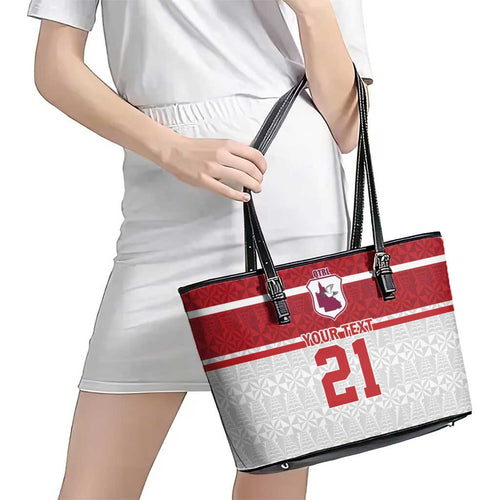 Queensland Tonga Custom Leather Tote Bag QLD with Tongan Ngatu Pattern