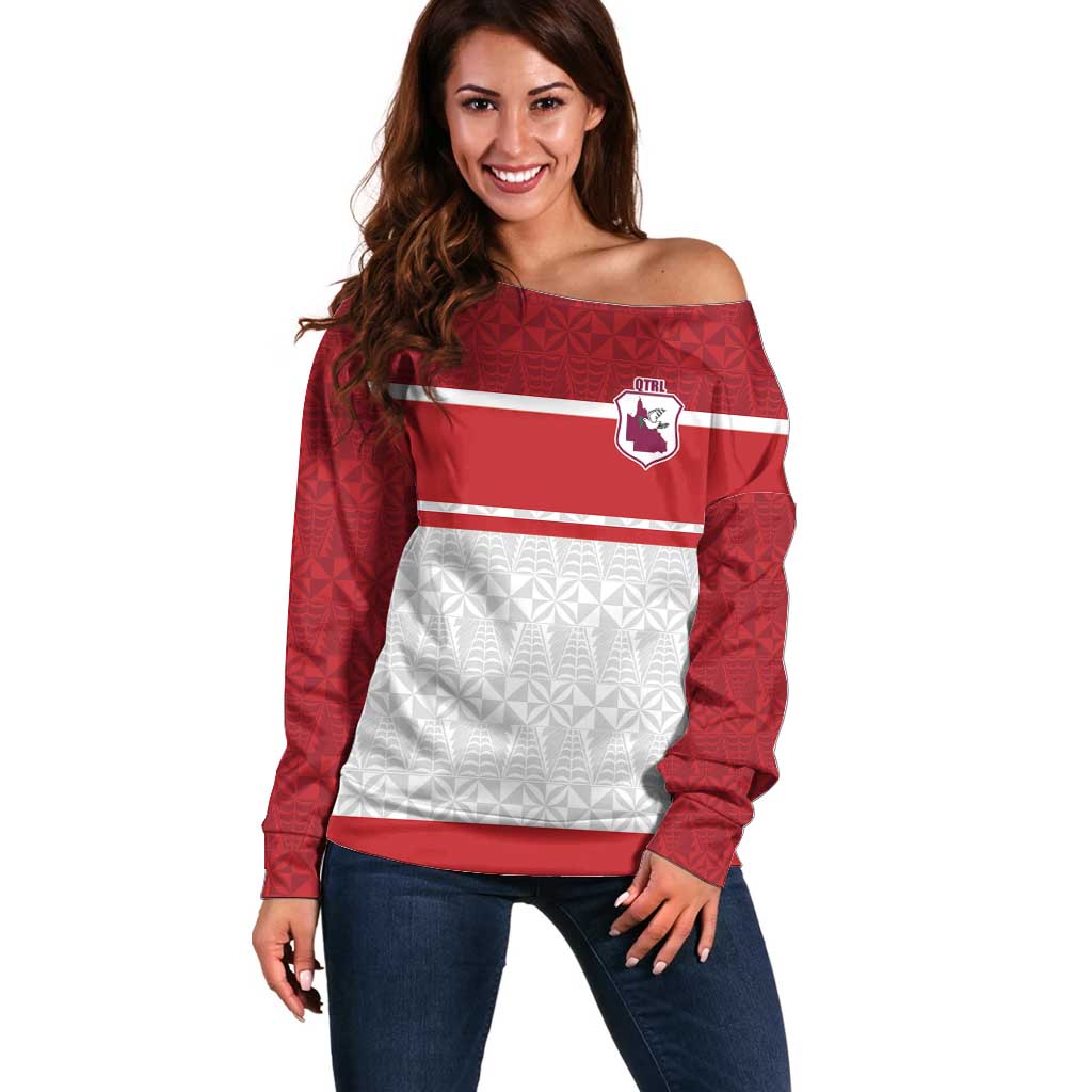 Queensland Tonga Custom Off Shoulder Sweater QLD with Tongan Ngatu Pattern