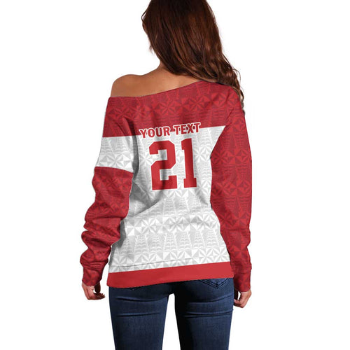 Queensland Tonga Custom Off Shoulder Sweater QLD with Tongan Ngatu Pattern