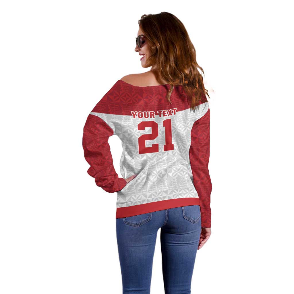 Queensland Tonga Custom Off Shoulder Sweater QLD with Tongan Ngatu Pattern