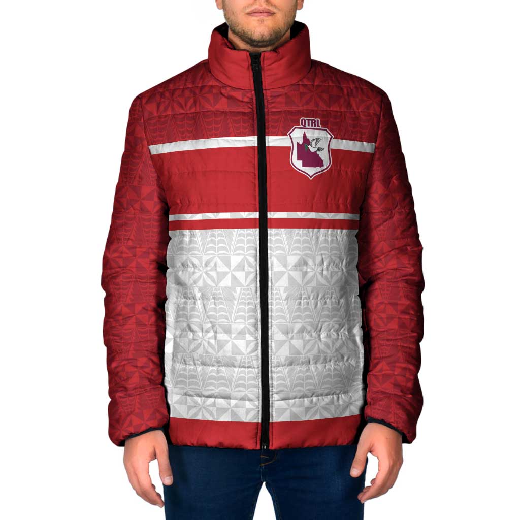 Queensland Tonga Custom Padded Jacket QLD with Tongan Ngatu Pattern - Aussie Hoodie