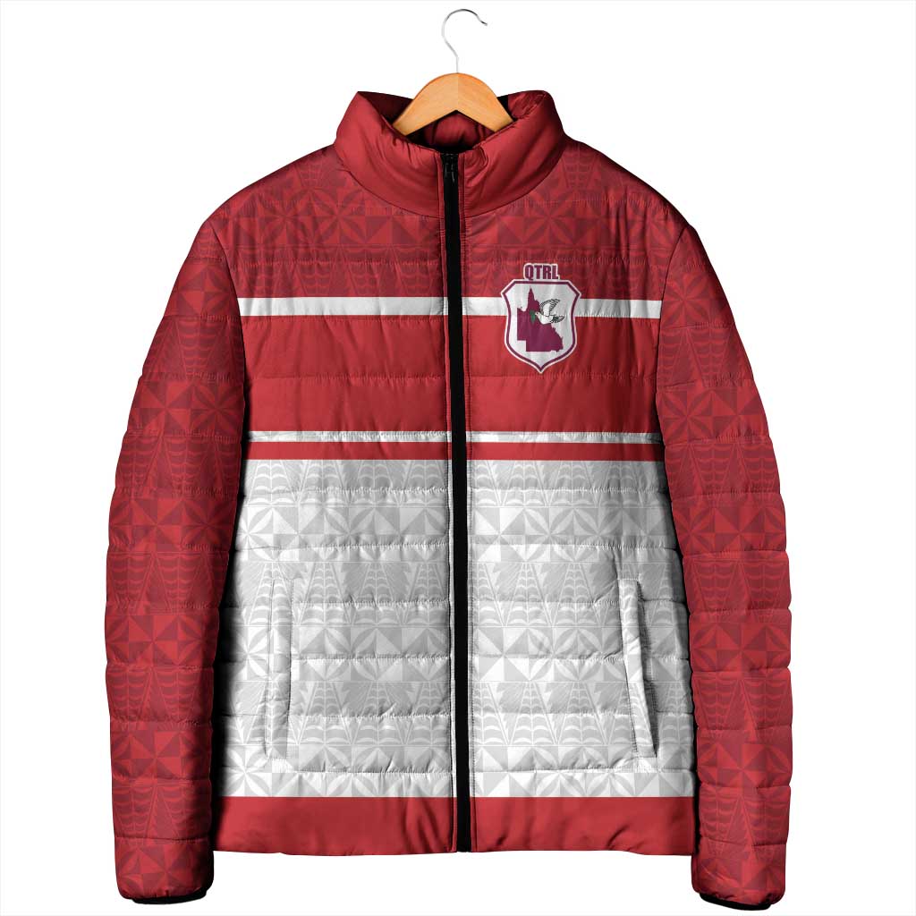 Queensland Tonga Custom Padded Jacket QLD with Tongan Ngatu Pattern - Aussie Hoodie