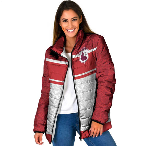 Queensland Tonga Custom Padded Jacket QLD with Tongan Ngatu Pattern - Aussie Hoodie