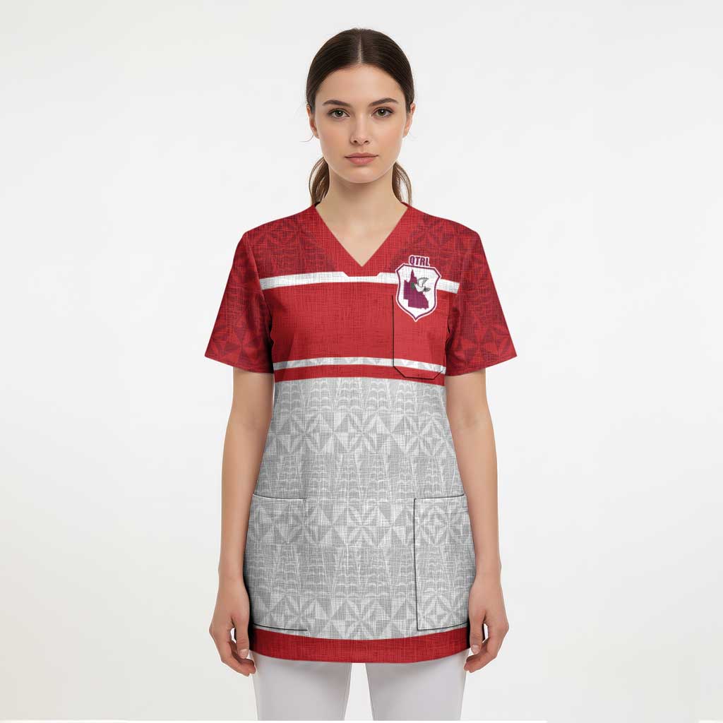 Queensland Tonga Custom Scrub Top QLD with Tongan Ngatu Pattern - Aussie Hoodie