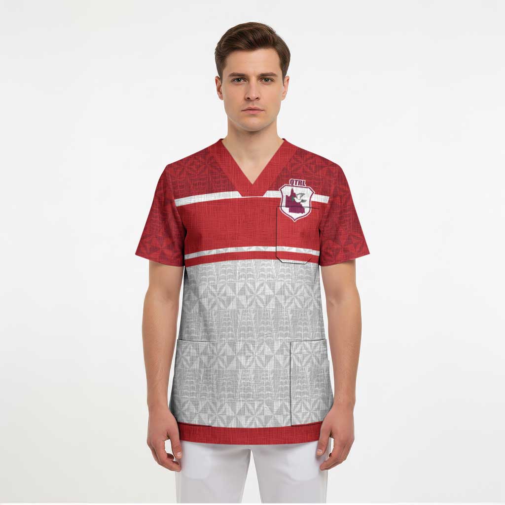 Queensland Tonga Custom Scrub Top QLD with Tongan Ngatu Pattern - Aussie Hoodie