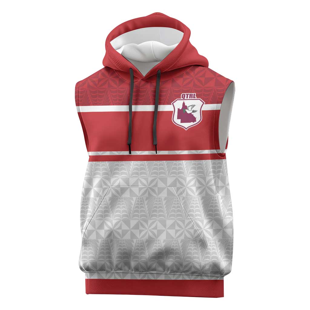 Queensland Tonga Custom Sleeveless Hoodie QLD with Tongan Ngatu Pattern - Aussie Hoodie