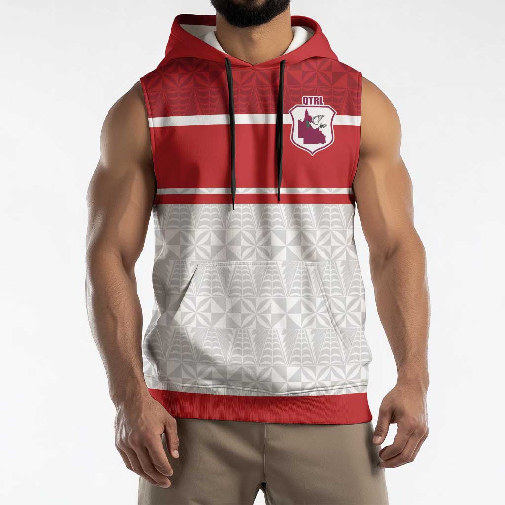 Queensland Tonga Custom Sleeveless Hoodie QLD with Tongan Ngatu Pattern - Aussie Hoodie