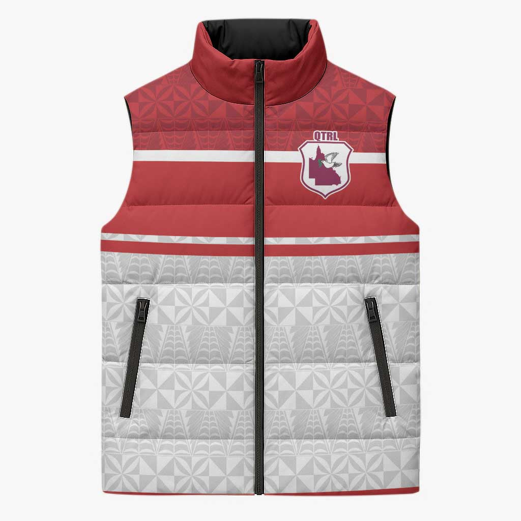 Queensland Tonga Custom Sleeveless Puffer Jacket QLD with Tongan Ngatu Pattern - Aussie Hoodie