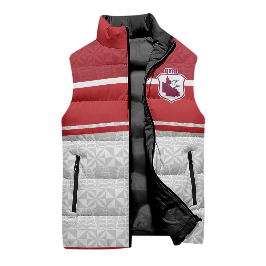 Queensland Tonga Custom Sleeveless Puffer Jacket QLD with Tongan Ngatu Pattern - Aussie Hoodie
