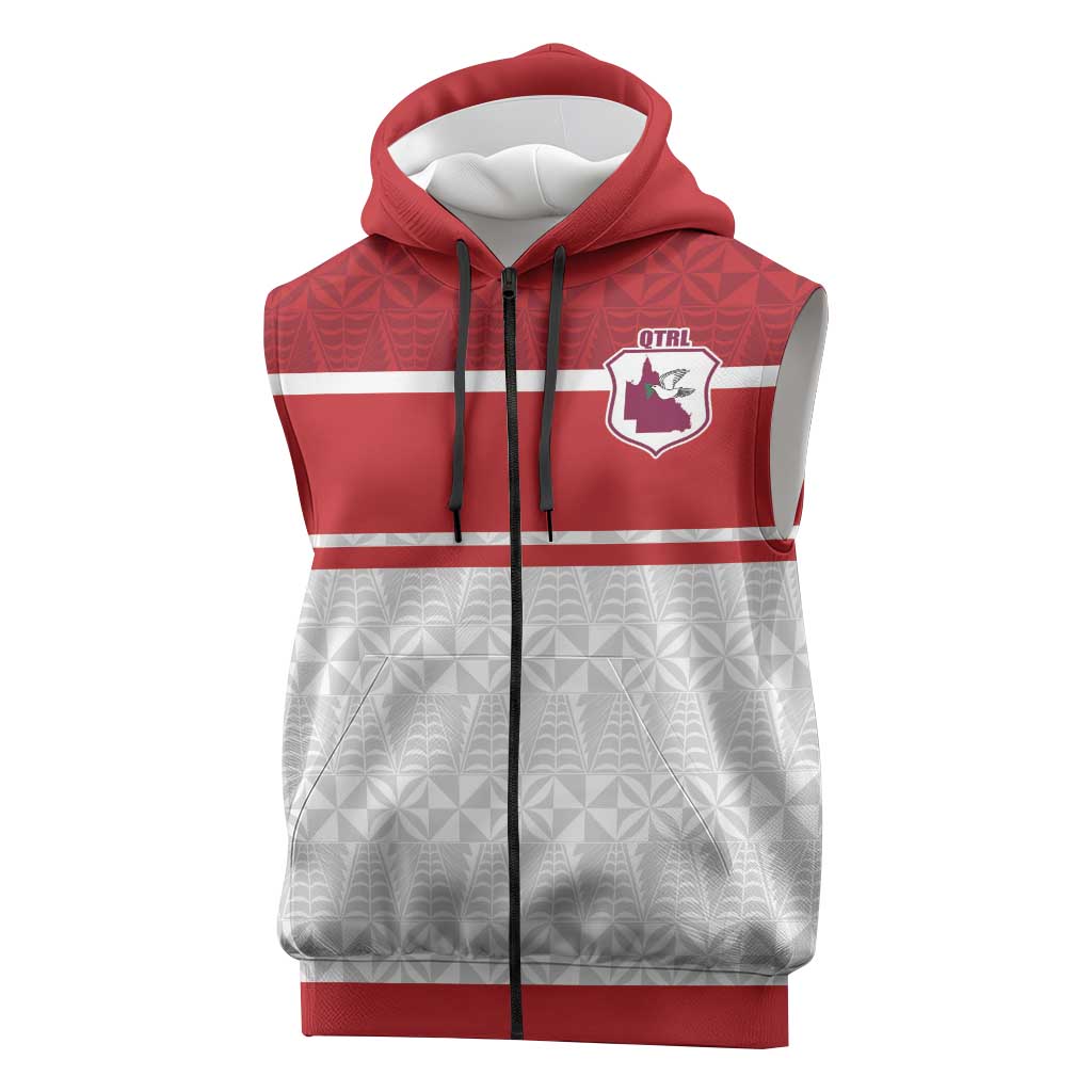 Queensland Tonga Custom Sleeveless Zip Hoodie QLD with Tongan Ngatu Pattern LT9