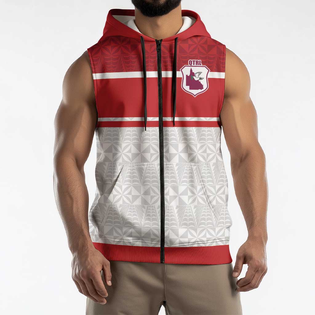 Queensland Tonga Custom Sleeveless Zip Hoodie QLD with Tongan Ngatu Pattern LT9
