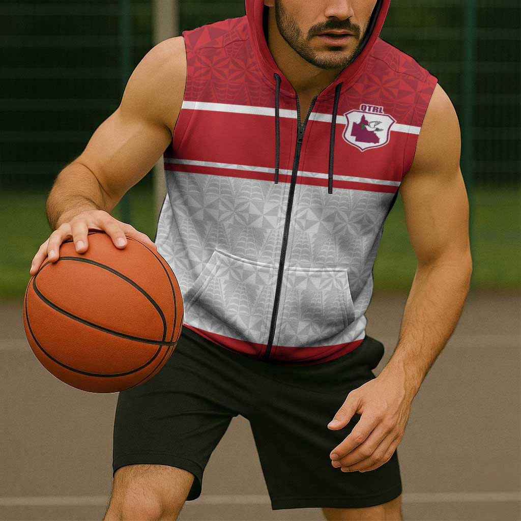 Queensland Tonga Custom Sleeveless Zip Hoodie QLD with Tongan Ngatu Pattern LT9