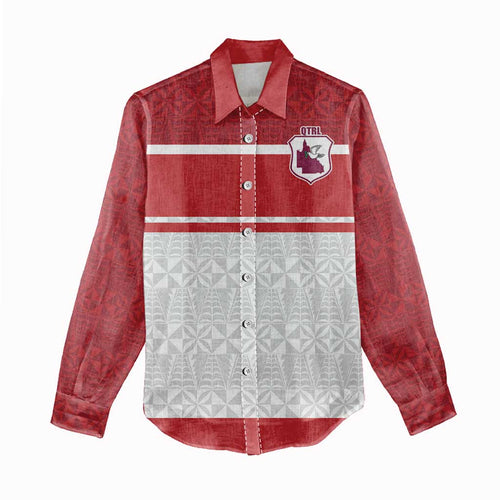 Queensland Tonga Custom Women Casual Shirt QLD with Tongan Ngatu Pattern