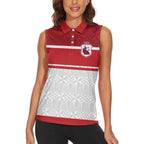Queensland Tonga Custom Women Sleeveless Polo Shirt QLD with Tongan Ngatu Pattern