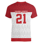 Queensland Tonga Custom Women V-Neck T-Shirt QLD with Tongan Ngatu Pattern