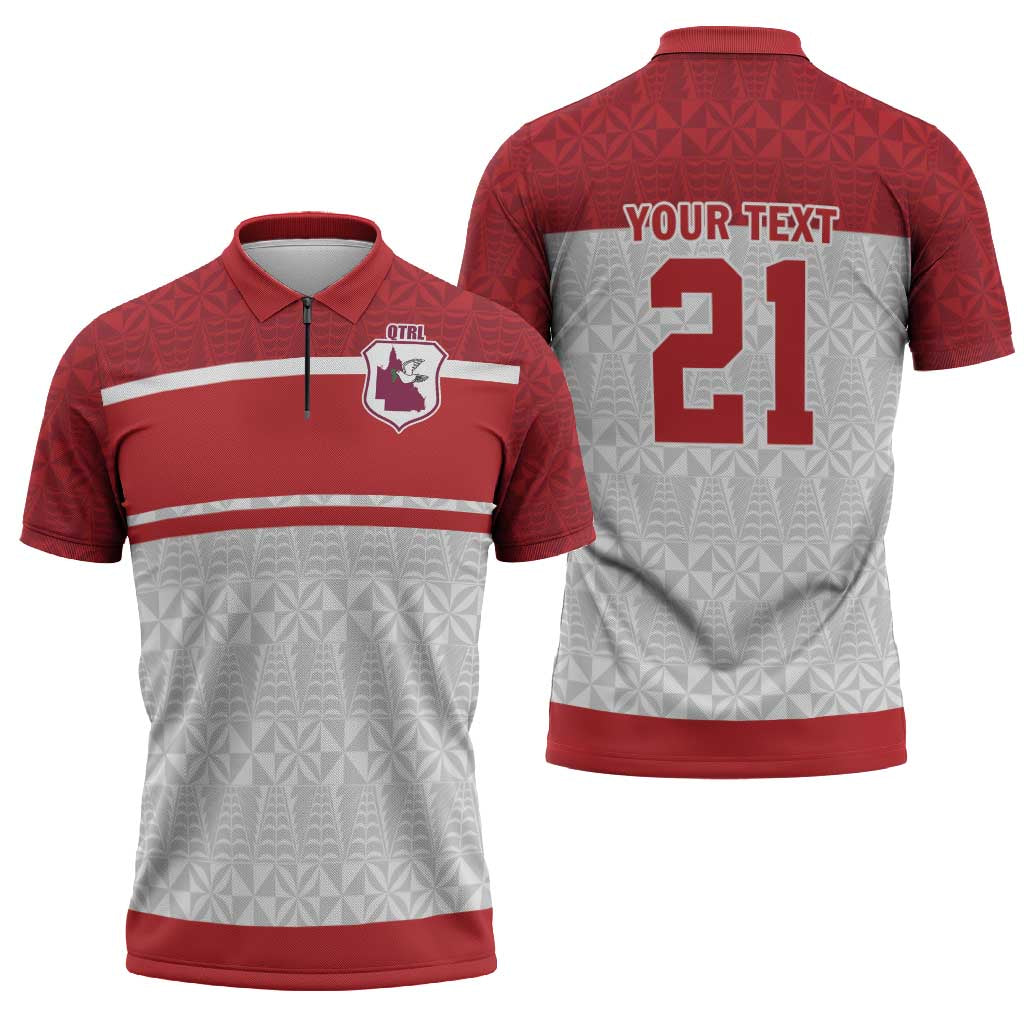 Queensland Tonga Custom Zipper Polo Shirt QLD with Tongan Ngatu Pattern - Aussie Hoodie