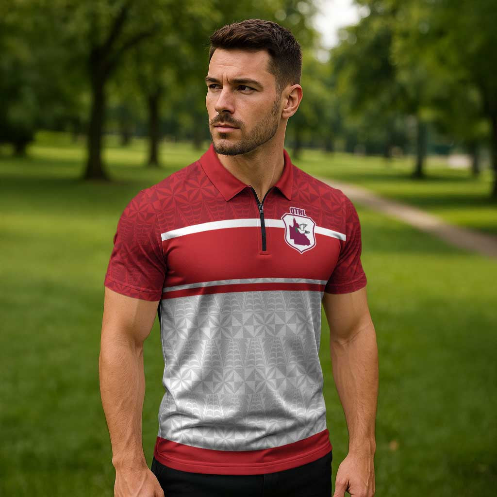 Queensland Tonga Custom Zipper Polo Shirt QLD with Tongan Ngatu Pattern - Aussie Hoodie