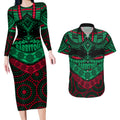 rabbitohs-rugby-couples-matching-long-sleeve-bodycon-dress-and-hawaiian-shirt-polynesian-and-aboriginal-special-version