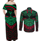 rabbitohs-rugby-couples-matching-off-shoulder-maxi-dress-and-long-sleeve-button-shirts-polynesian-and-aboriginal-special-version