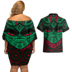 rabbitohs-rugby-couples-matching-off-shoulder-short-dress-and-hawaiian-shirt-polynesian-and-aboriginal-special-version