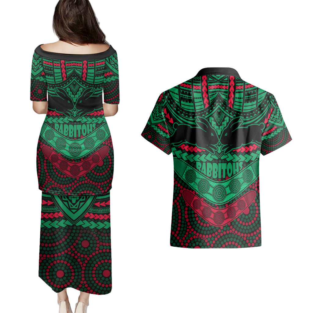 rabbitohs-rugby-couples-matching-puletasi-dress-and-hawaiian-shirt-polynesian-and-aboriginal-special-version