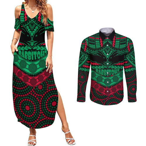 rabbitohs-rugby-couples-matching-summer-maxi-dress-and-long-sleeve-button-shirts-polynesian-and-aboriginal-special-version