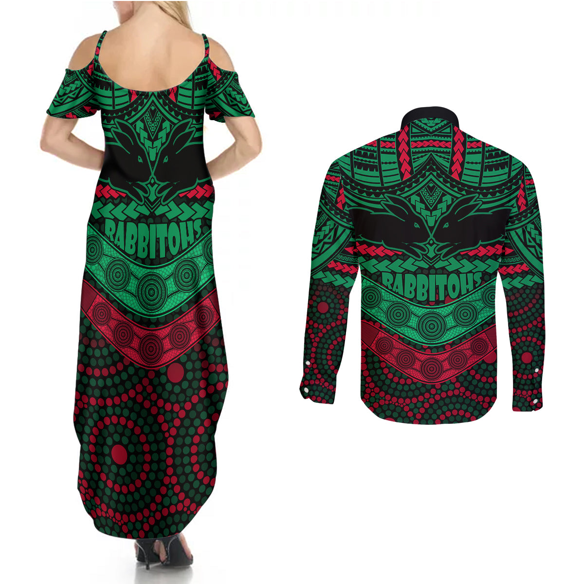 rabbitohs-rugby-couples-matching-summer-maxi-dress-and-long-sleeve-button-shirts-polynesian-and-aboriginal-special-version
