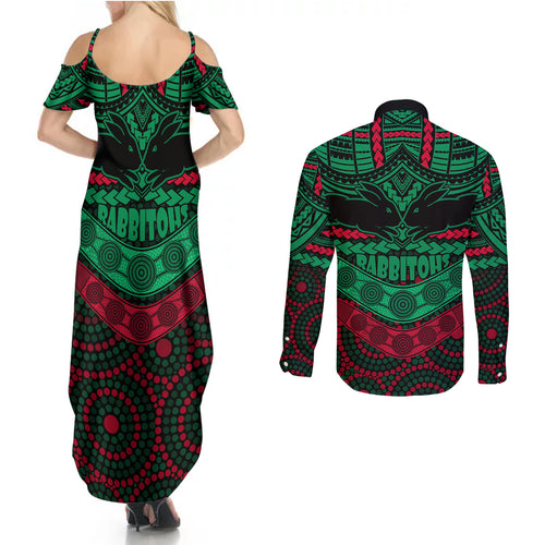 rabbitohs-rugby-couples-matching-summer-maxi-dress-and-long-sleeve-button-shirts-polynesian-and-aboriginal-special-version