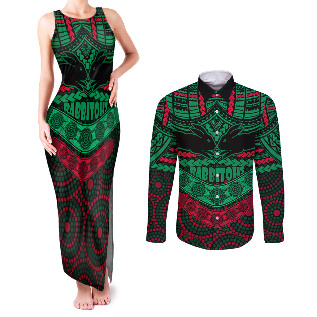 rabbitohs-rugby-couples-matching-tank-maxi-dress-and-long-sleeve-button-shirts-polynesian-and-aboriginal-special-version