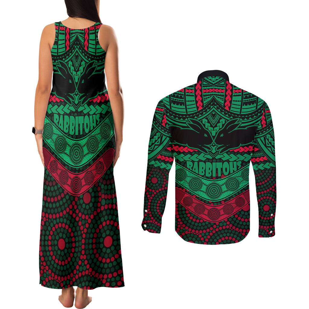 rabbitohs-rugby-couples-matching-tank-maxi-dress-and-long-sleeve-button-shirts-polynesian-and-aboriginal-special-version