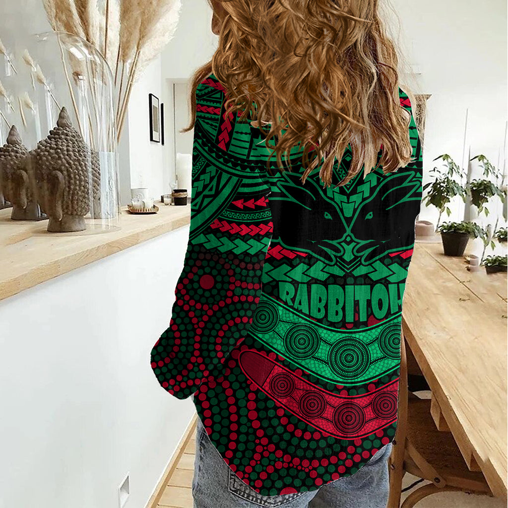Rabbitohs Rugby Women Casual Shirt Polynesian and Aboriginal Special Version LT9