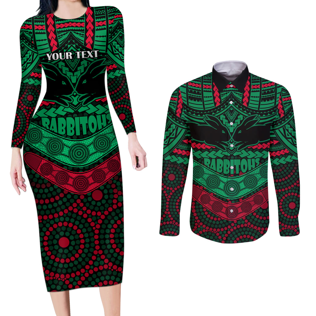 custom-rabbitohs-rugby-couples-matching-long-sleeve-bodycon-dress-and-long-sleeve-button-shirts-polynesian-and-aboriginal-special-version