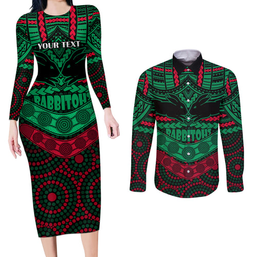 custom-rabbitohs-rugby-couples-matching-long-sleeve-bodycon-dress-and-long-sleeve-button-shirts-polynesian-and-aboriginal-special-version