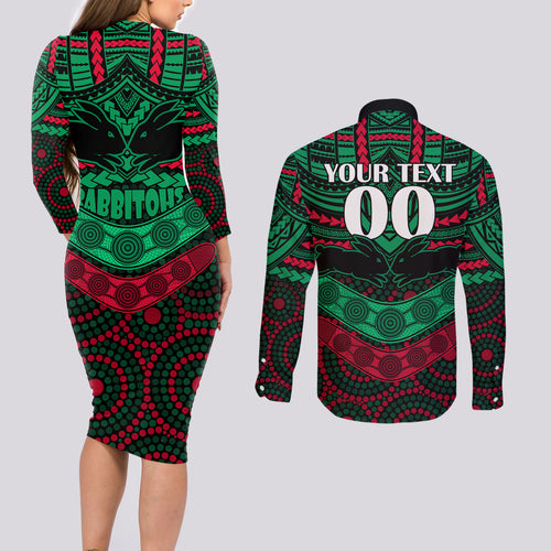 custom-rabbitohs-rugby-couples-matching-long-sleeve-bodycon-dress-and-long-sleeve-button-shirts-polynesian-and-aboriginal-special-version