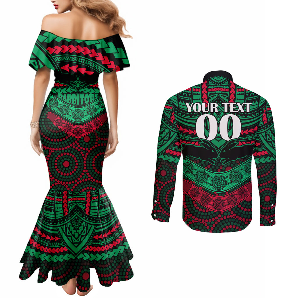 custom-rabbitohs-rugby-couples-matching-mermaid-dress-and-long-sleeve-button-shirts-polynesian-and-aboriginal-special-version