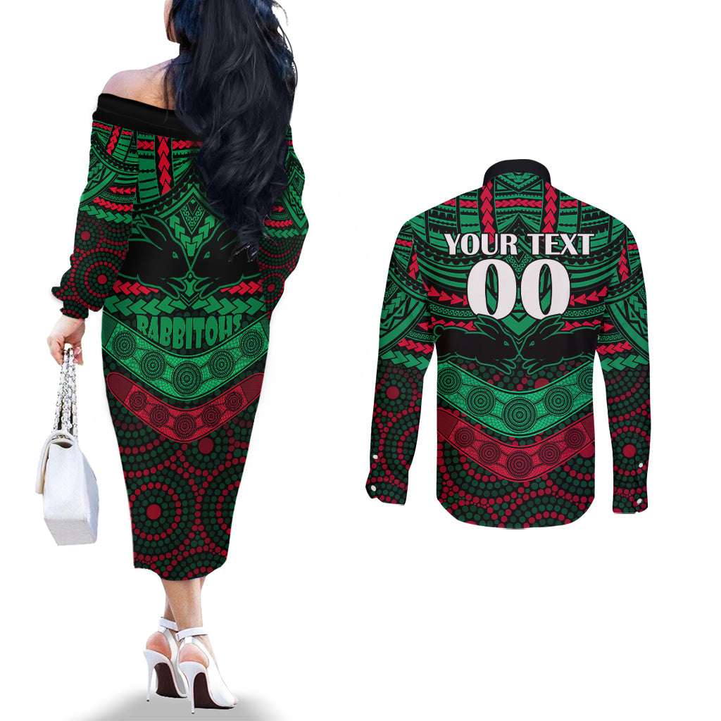 custom-rabbitohs-rugby-couples-matching-off-the-shoulder-long-sleeve-dress-and-long-sleeve-button-shirts-polynesian-and-aboriginal-special-version