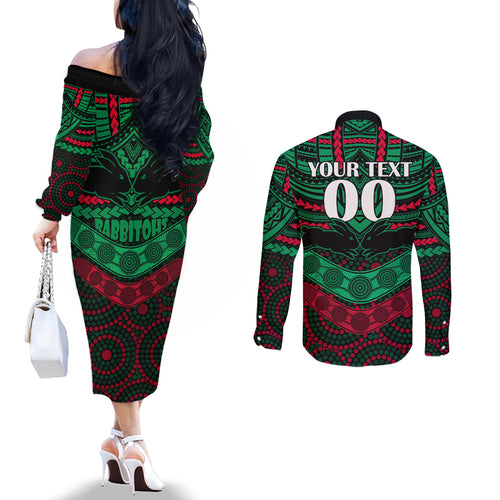 custom-rabbitohs-rugby-couples-matching-off-the-shoulder-long-sleeve-dress-and-long-sleeve-button-shirts-polynesian-and-aboriginal-special-version
