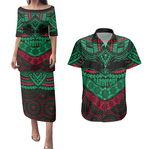 custom-rabbitohs-rugby-couples-matching-puletasi-dress-and-hawaiian-shirt-polynesian-and-aboriginal-special-version
