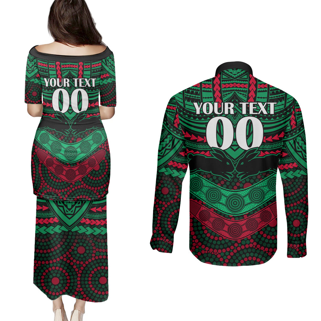 custom-rabbitohs-rugby-couples-matching-puletasi-dress-and-long-sleeve-button-shirts-polynesian-and-aboriginal-special-version