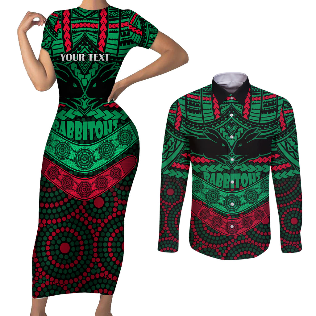 custom-rabbitohs-rugby-couples-matching-short-sleeve-bodycon-dress-and-long-sleeve-button-shirts-polynesian-and-aboriginal-special-version