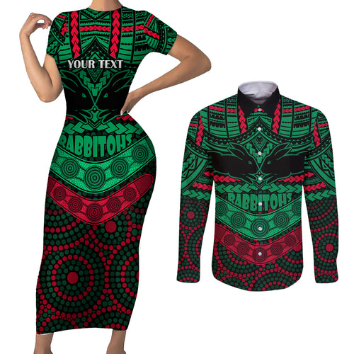 custom-rabbitohs-rugby-couples-matching-short-sleeve-bodycon-dress-and-long-sleeve-button-shirts-polynesian-and-aboriginal-special-version