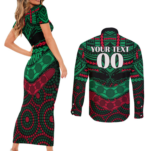 custom-rabbitohs-rugby-couples-matching-short-sleeve-bodycon-dress-and-long-sleeve-button-shirts-polynesian-and-aboriginal-special-version