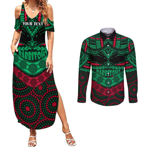 custom-rabbitohs-rugby-couples-matching-summer-maxi-dress-and-long-sleeve-button-shirts-polynesian-and-aboriginal-special-version