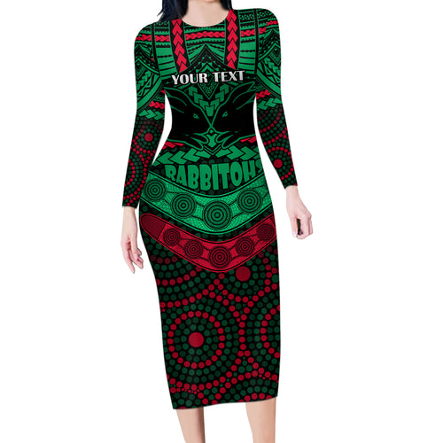 custom-rabbitohs-rugby-long-sleeve-bodycon-dress-polynesian-and-aboriginal-special-version