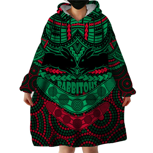 custom-rabbitohs-rugby-wearable-blanket-hoodie-polynesian-and-aboriginal-special-version