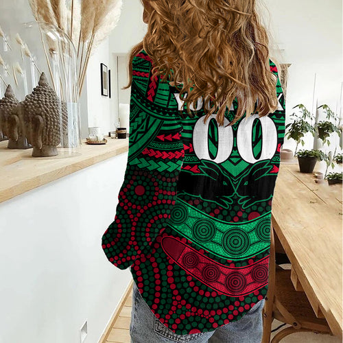Custom Rabbitohs Rugby Women Casual Shirt Polynesian and Aboriginal Special Version LT9